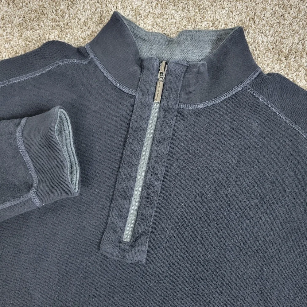 Tommy Bahama Mens Medium Solid Black Performance Stretch Quarter Zip Reversible